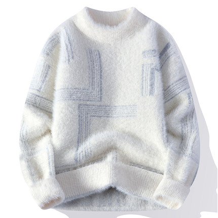 软糯毛衣男秋冬季仿水貂绒半高领内搭针织衫学生加厚保暖打底毛衫