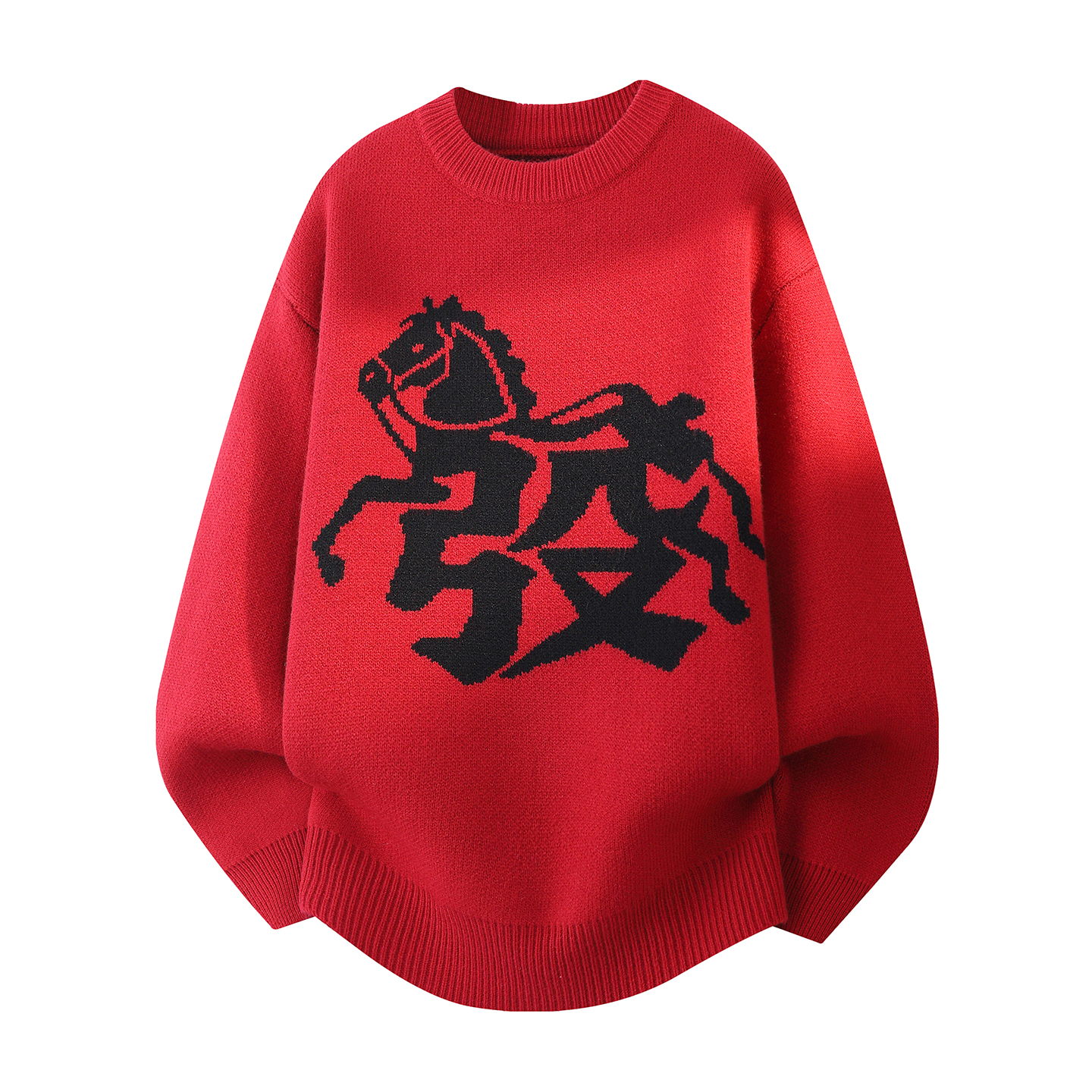 本命年马年发财红色毛衣男新款