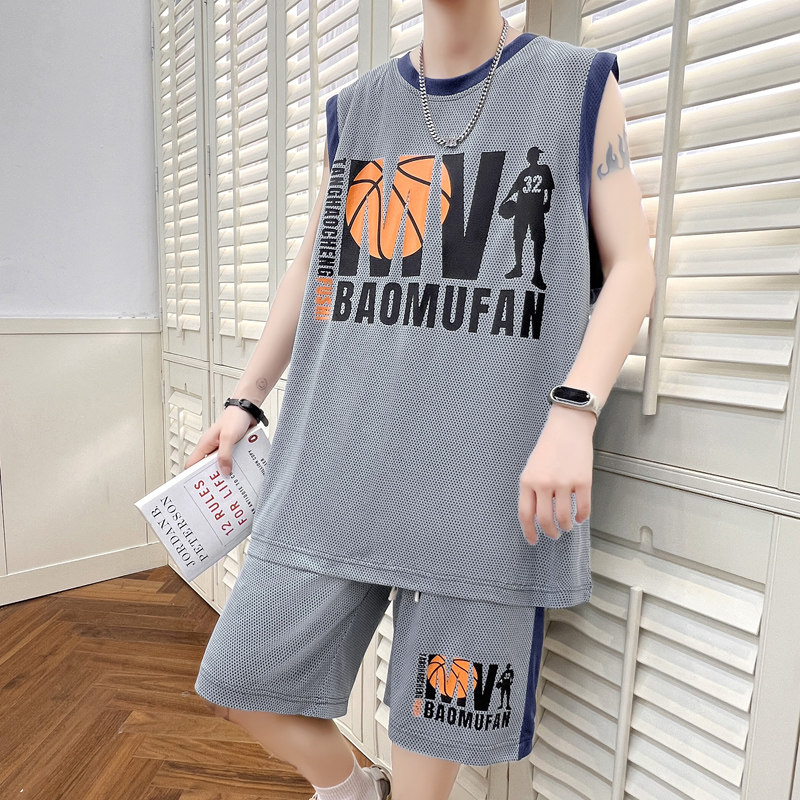 夏季冰丝速干无袖t恤男孩篮球服图片