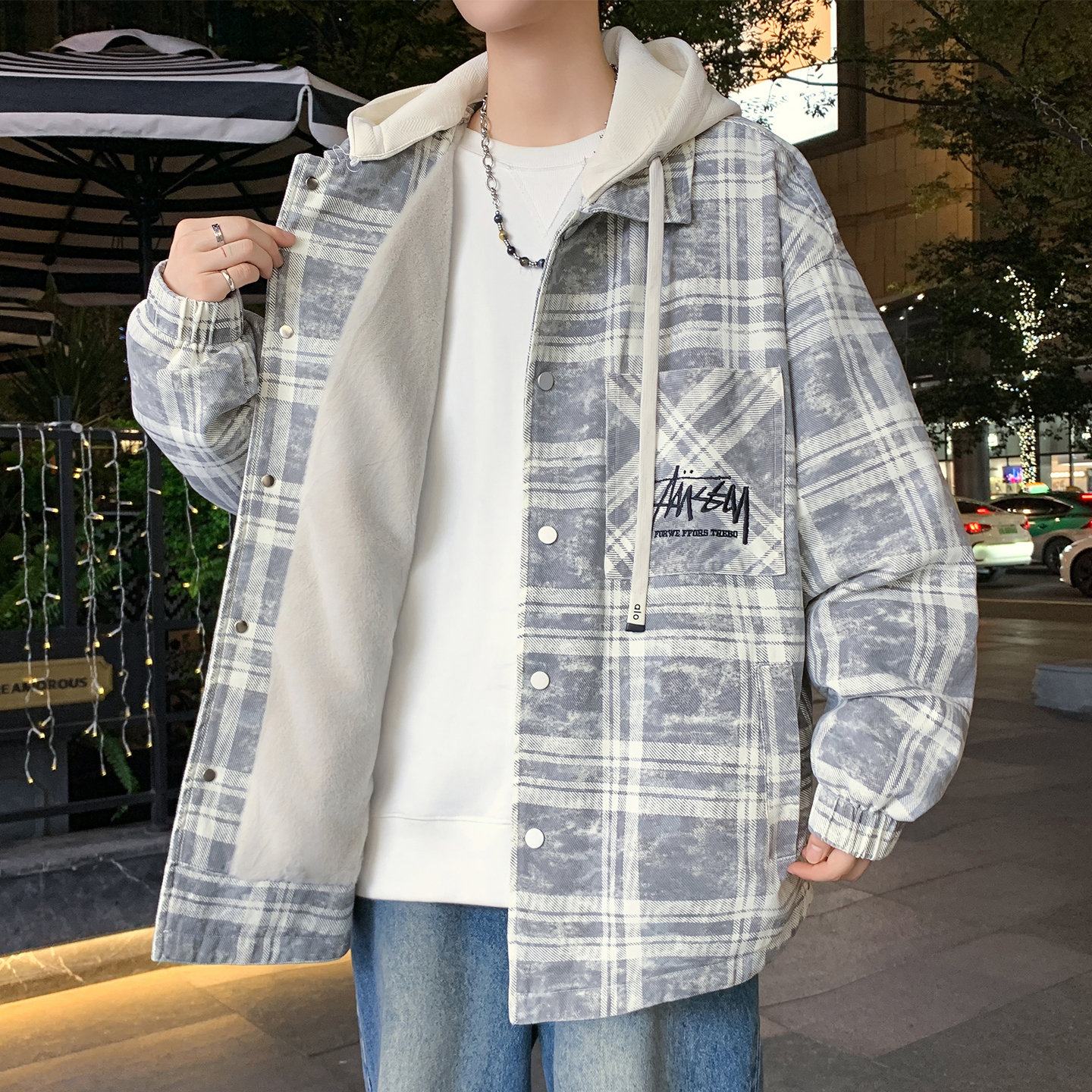 秋冬款格子外套棉衣男生加厚棉服