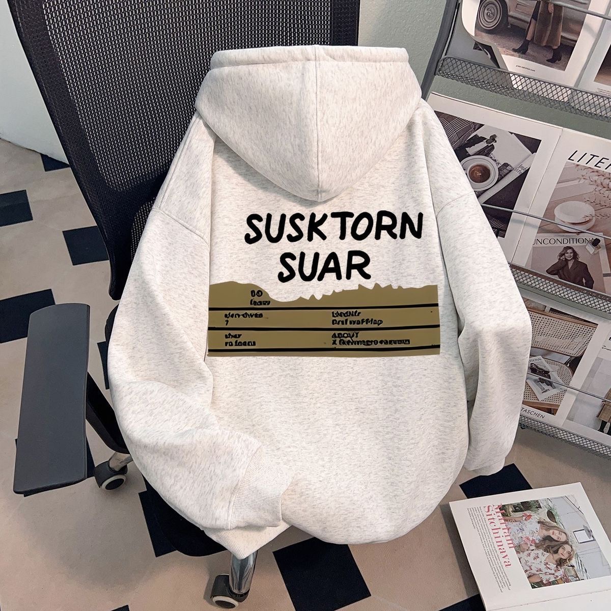 美式学院风加绒加厚连帽卫衣男女