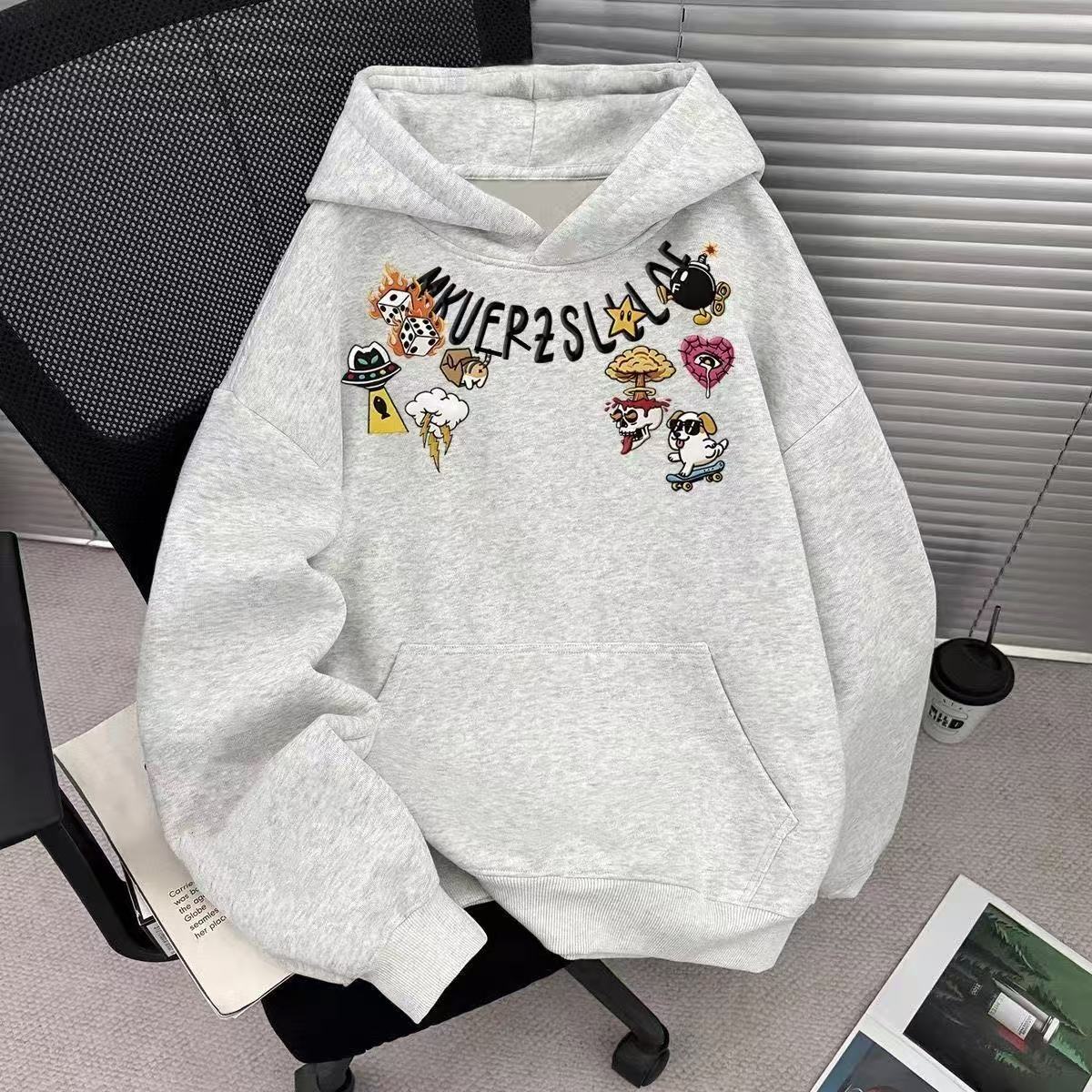 潮牌围脖卡通印花连帽卫衣男女秋