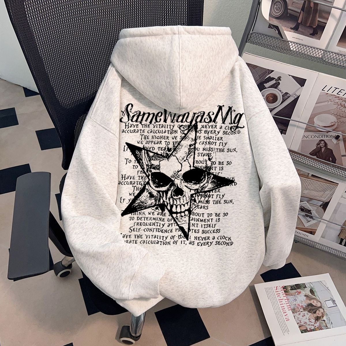 潮牌恶魔骷髅头印花连帽卫衣男女