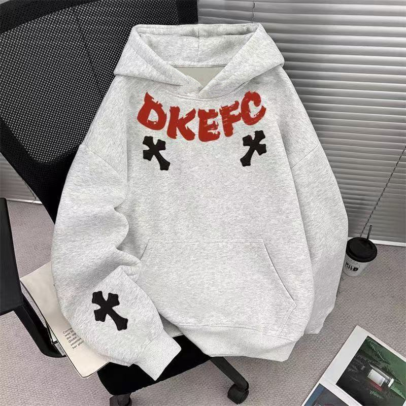 学院风围脖十字架印花连帽卫衣秋