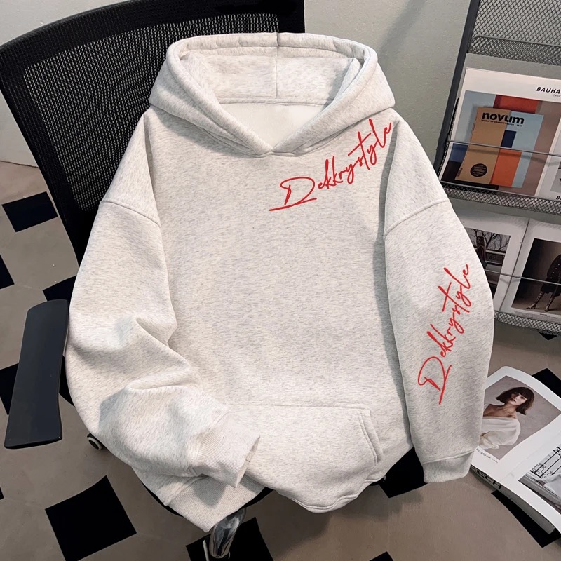 美式学院风个性字母印花连帽卫衣男女秋冬款加绒加厚潮牌上衣外套