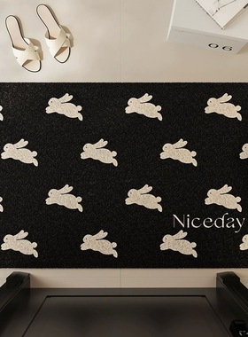 黑色兔子入户门门外丝圈进门地垫脚垫可定制除尘刮沙玄关垫