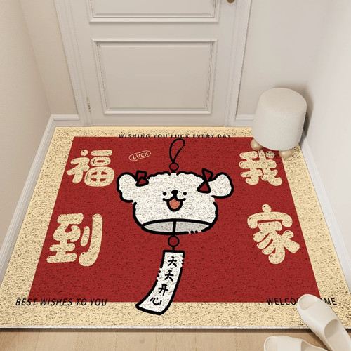 福到线条小狗喜庆入户门地垫耐脏进门丝圈脚垫大门口玄关防滑地毯