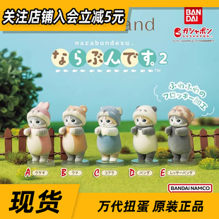 现货万代正版扭蛋mofusand猫福珊迪兔子服排排站猫咪可爱造型摆件