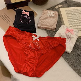 瑶瑶闺蜜本命年红色结婚可爱卡通少女内裤性感丝滑缎面包臀三角裤