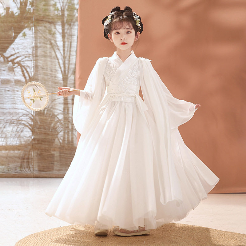 女童夏季新款白色仙女风唐装汉服