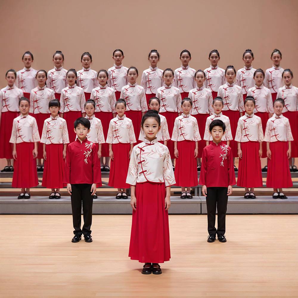 儿童中国风红色爱国礼服|初中
