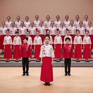 儿童初中小学生男女童合唱中国风红色爱国礼服演讲朗诵比赛演出服