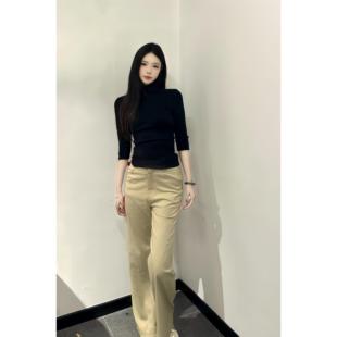 AWMUMU  极简知性半高领打底针织衫女内搭修身显瘦中袖正肩上衣女