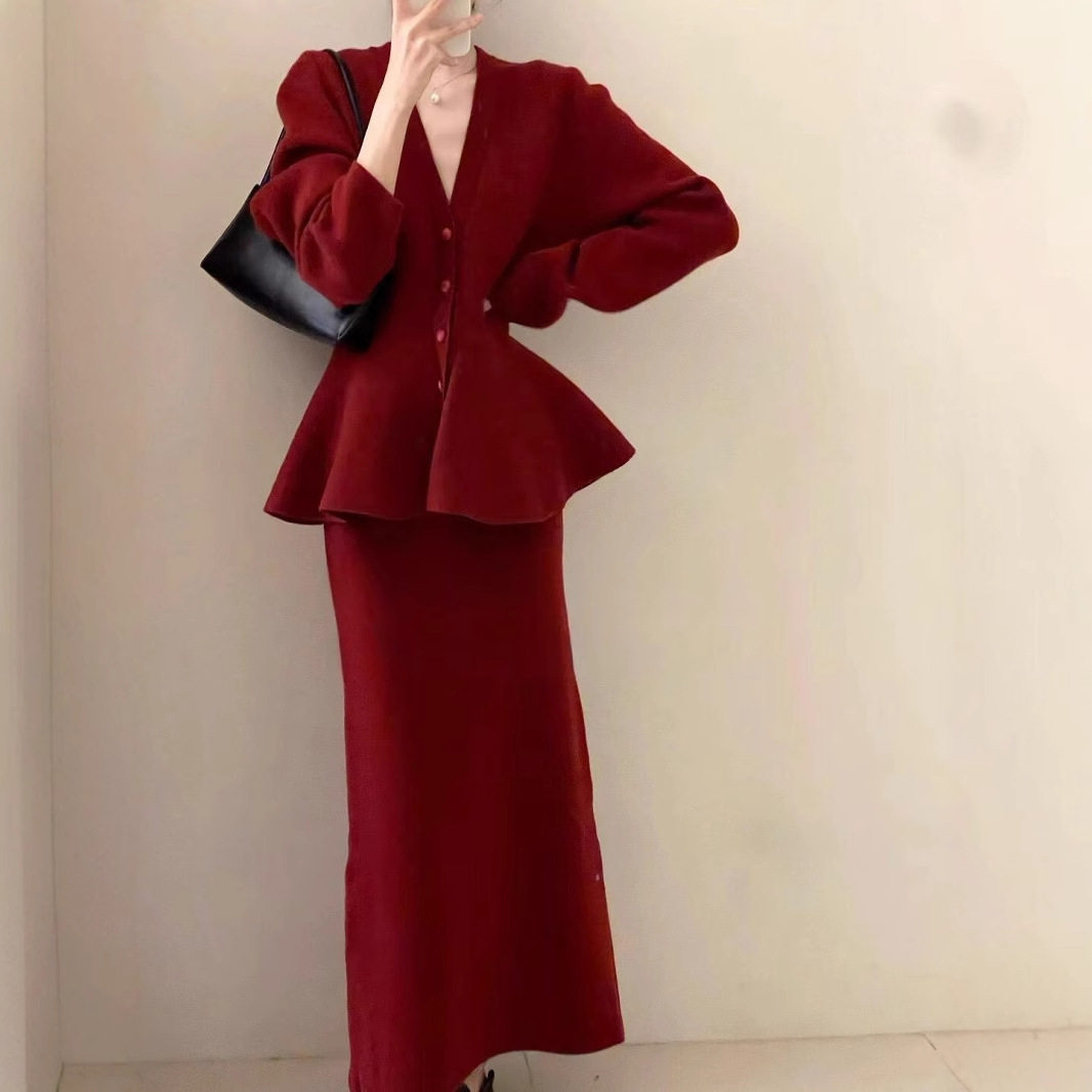 红色订婚礼服敬酒服新娘新中式国风裙子两件套装2025新款女装秋冬
