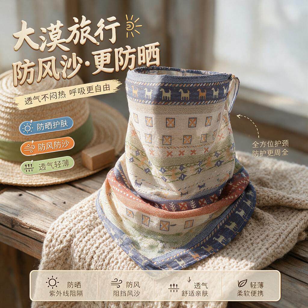 沙漠旅游用品穿搭帽子面罩防晒防风防风沙套装透气女全脸护颈夏季