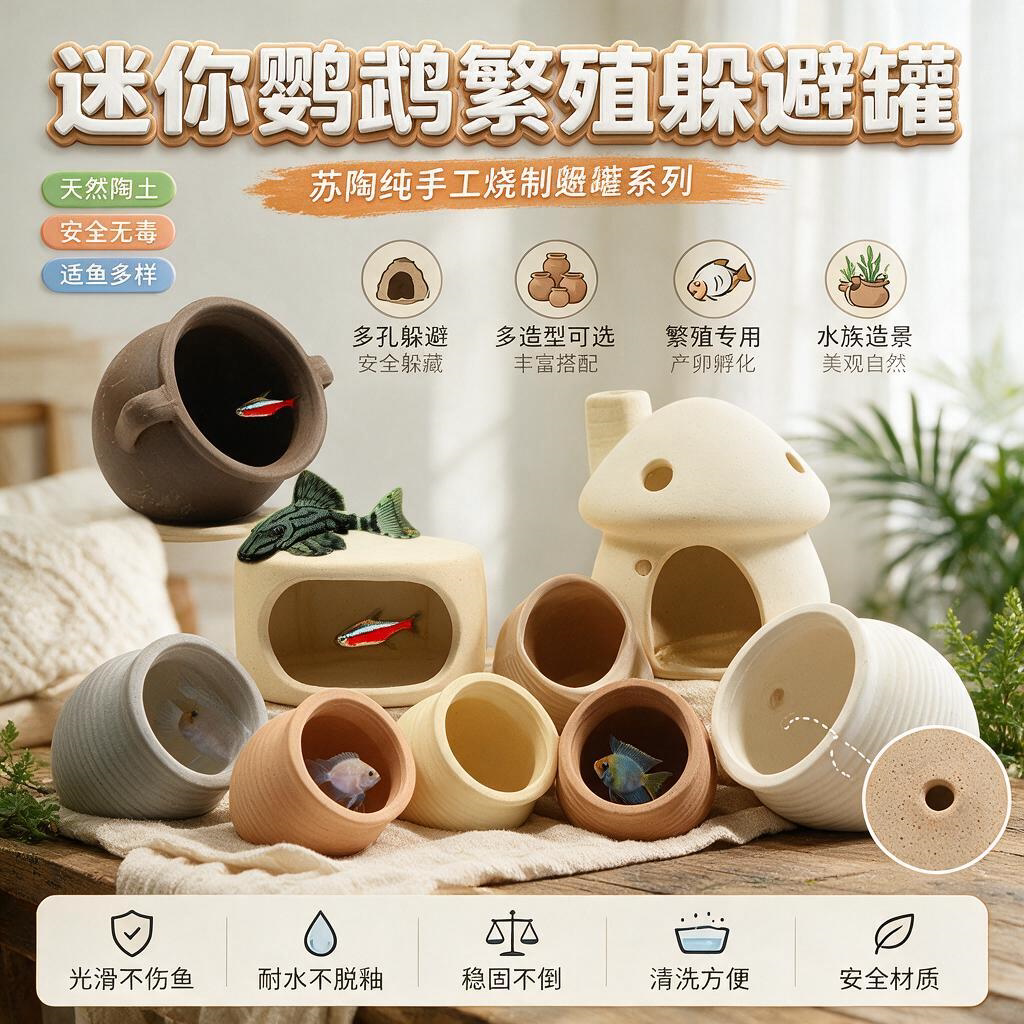 陶瓷躲避屋产卵洞繁殖罐鲷罐虾屋虾窝鹦鹉鱼寄居蟹孔雀鱼躲避陶罐