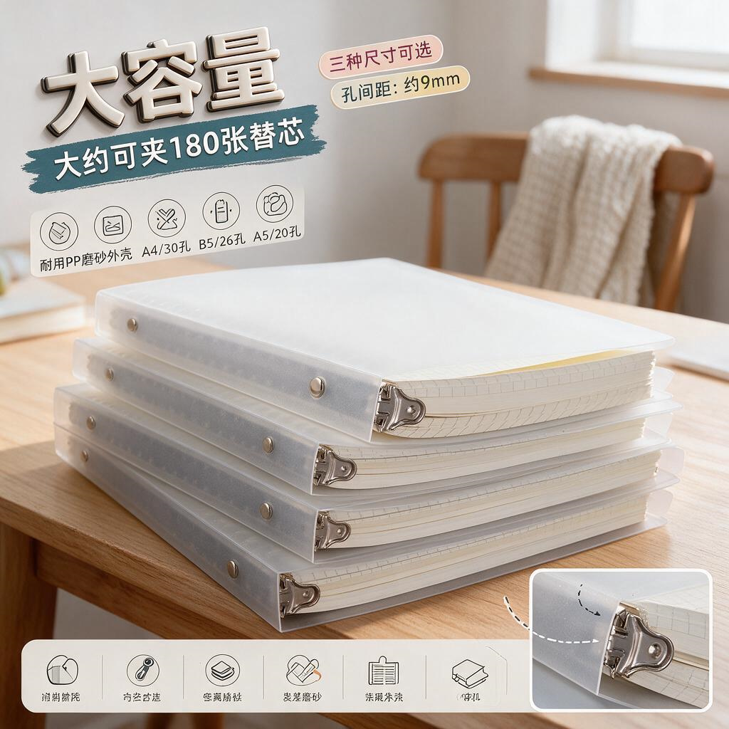 微诺活页本简约可拆卸线圈扣环网格纸替芯加厚外壳磨砂方格大学生