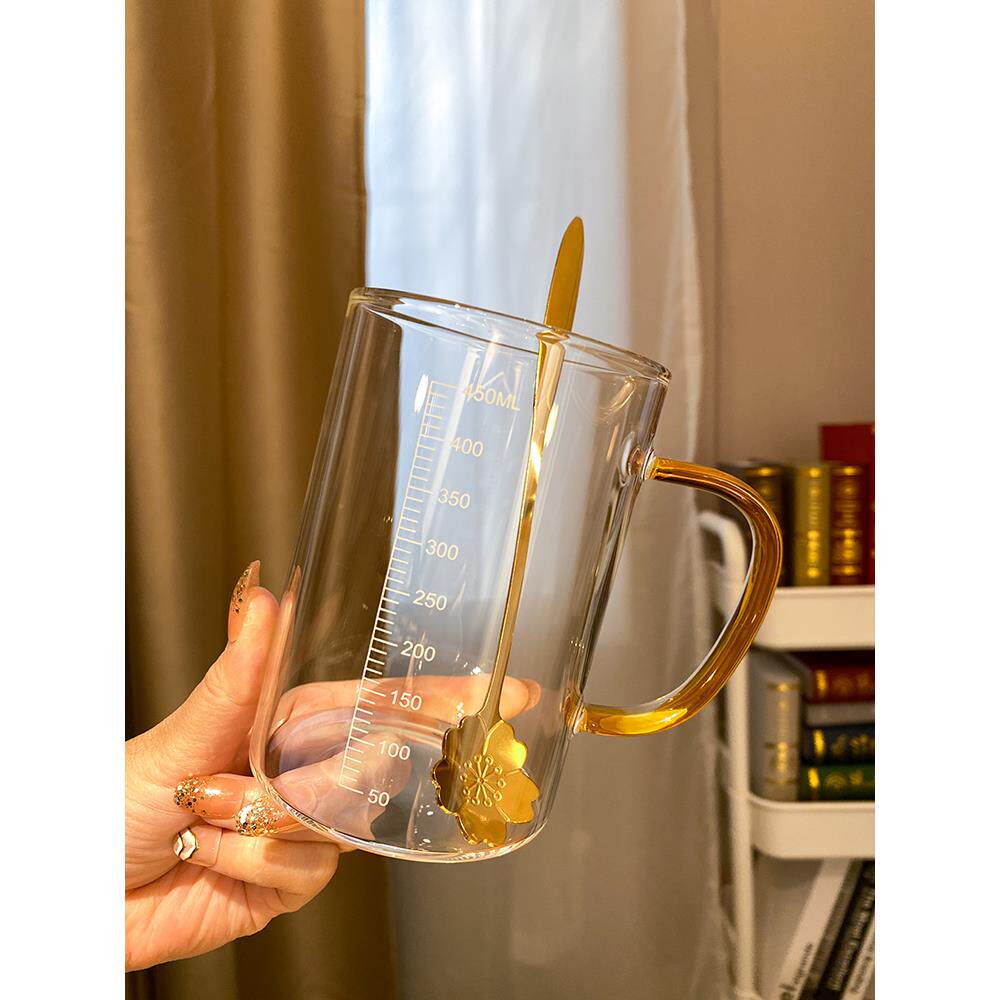 家用耐热热牛奶杯微波炉可加热专用玻璃带刻度早餐食品级喝奶水杯