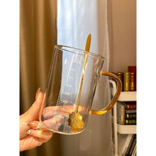 家用耐热热牛奶杯微波炉可加热专用玻璃带刻度早餐食品级喝奶水杯