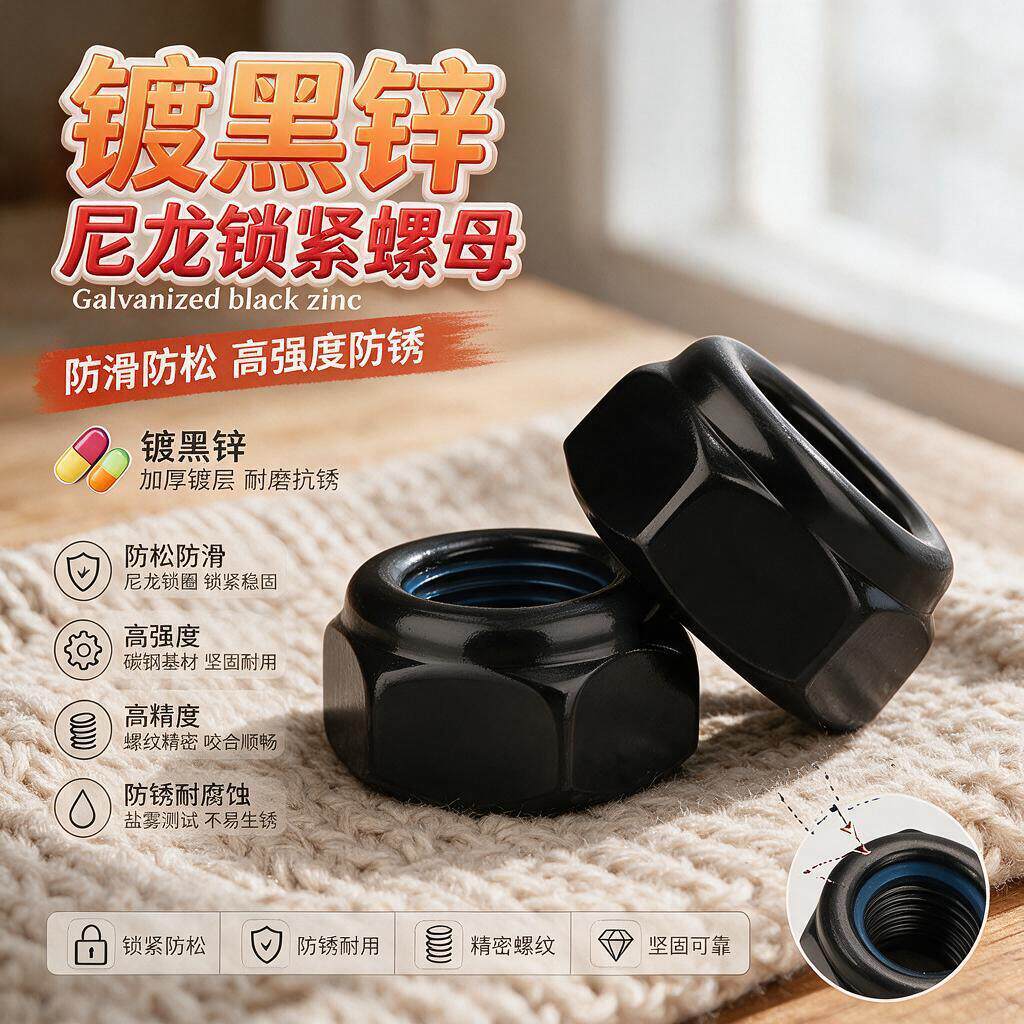 防松止退自锁螺丝黑色螺母尼龙防滑螺帽锁紧帽M2M3M4M5M6M8