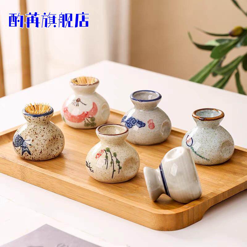 日式陶瓷牙签筒+棉签收纳盒可爱