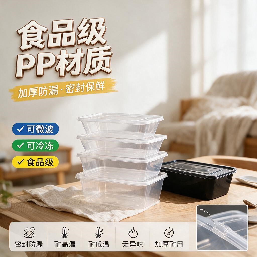 餐饮一次性打包盒长方形餐盒外卖快餐食品级便当圆形透明塑料饭盒