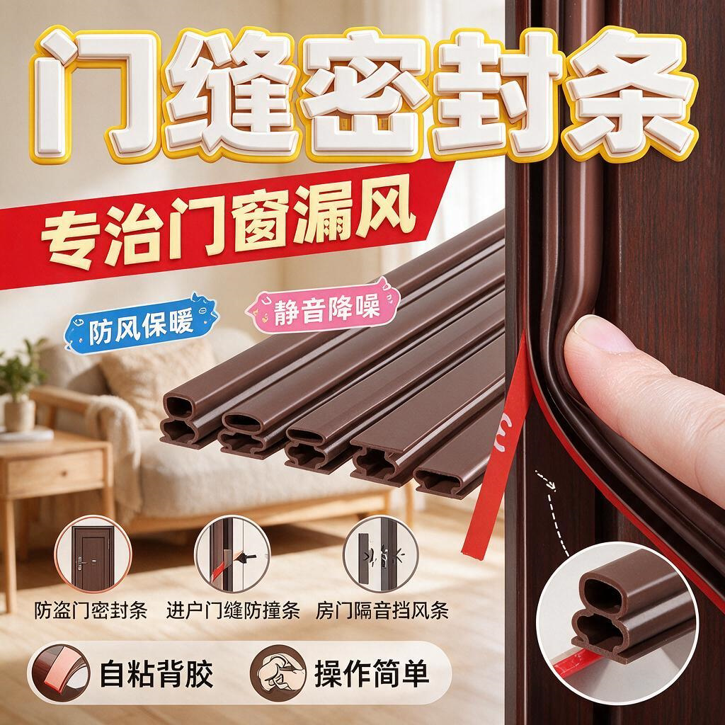 门窗缝隙密封条防盗门门缝防撞硅胶条窗户房门框隔音贴入冬季挡风