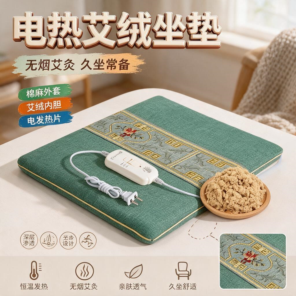 电热垫坐垫电加热艾绒加办公室女艾草小毯发热艾灸座椅暖垫