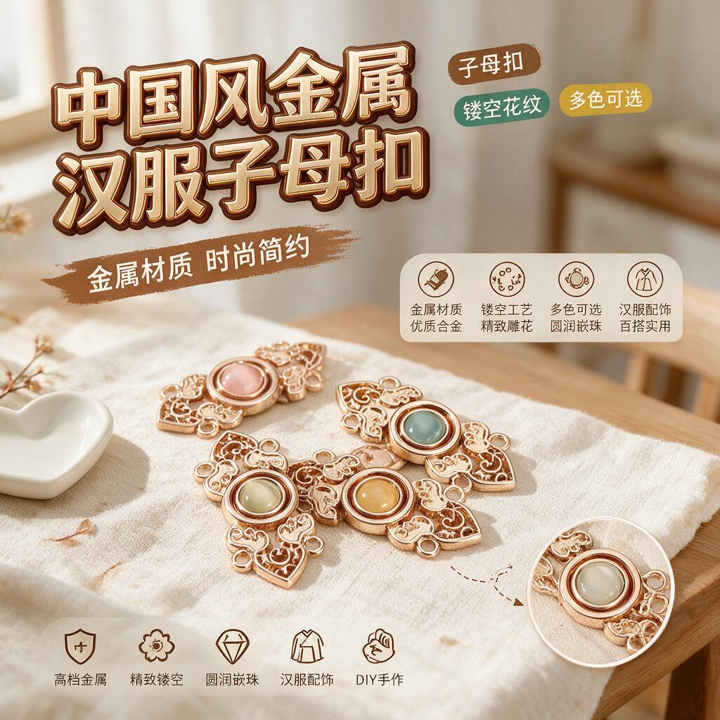 金属盘扣汉服子母扣复古中国风旗袍扣子搭扣古装衣服对扣装饰纽扣