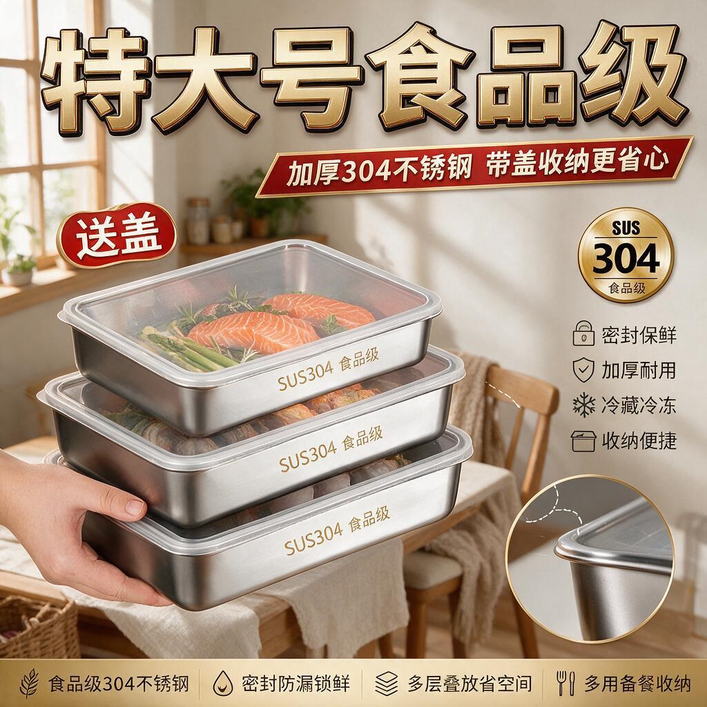 不锈钢肉皮冻模具厨房猪皮冻模具保鲜盒饭盒长方形平底水晶冻模具