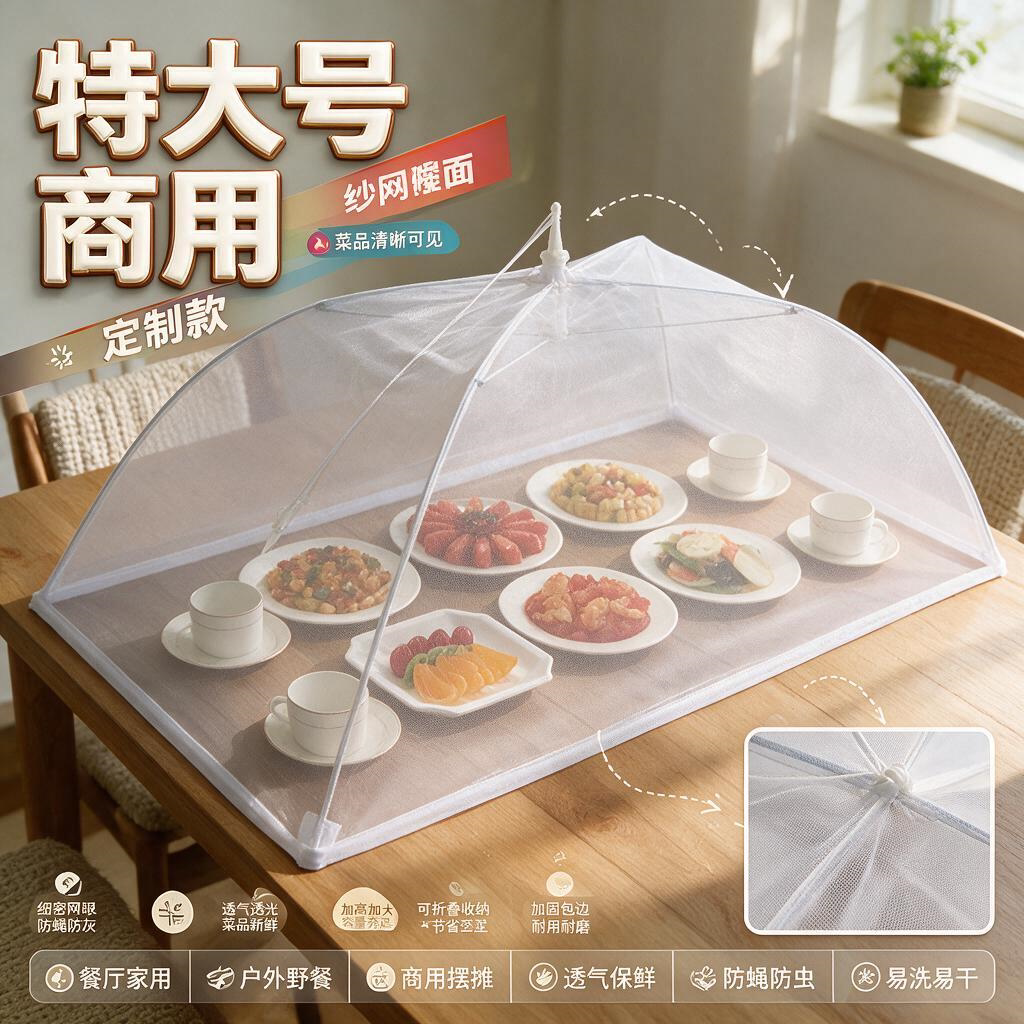 防苍蝇盖菜罩子定制商用特大透明纱网餐桌饭菜罩长方形食堂防尘罩