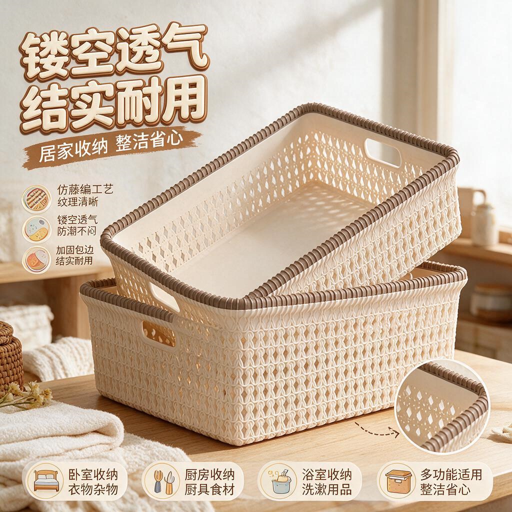 脏衣服收纳筐玩具塑料仿藤编桌面编织浴室衣柜卫生间放衣服的篮子
