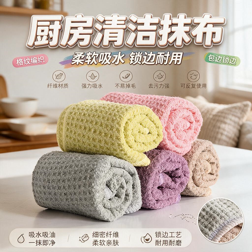 日本抹布厨房用品洗碗巾纤维易去油污家务清洁布洗碗布吸水擦桌布