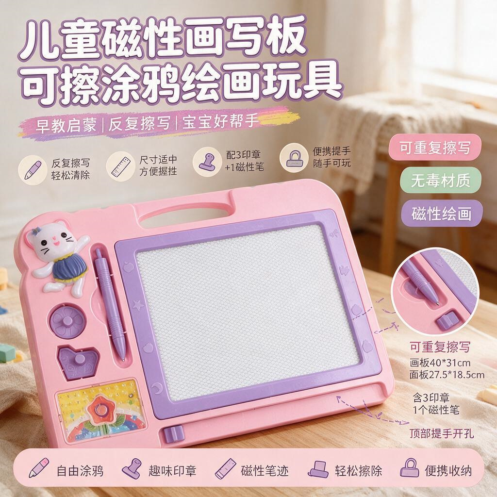 大号小号加厚磁性画板益智玩具儿童可重复擦写字板彩色礼物画板笔