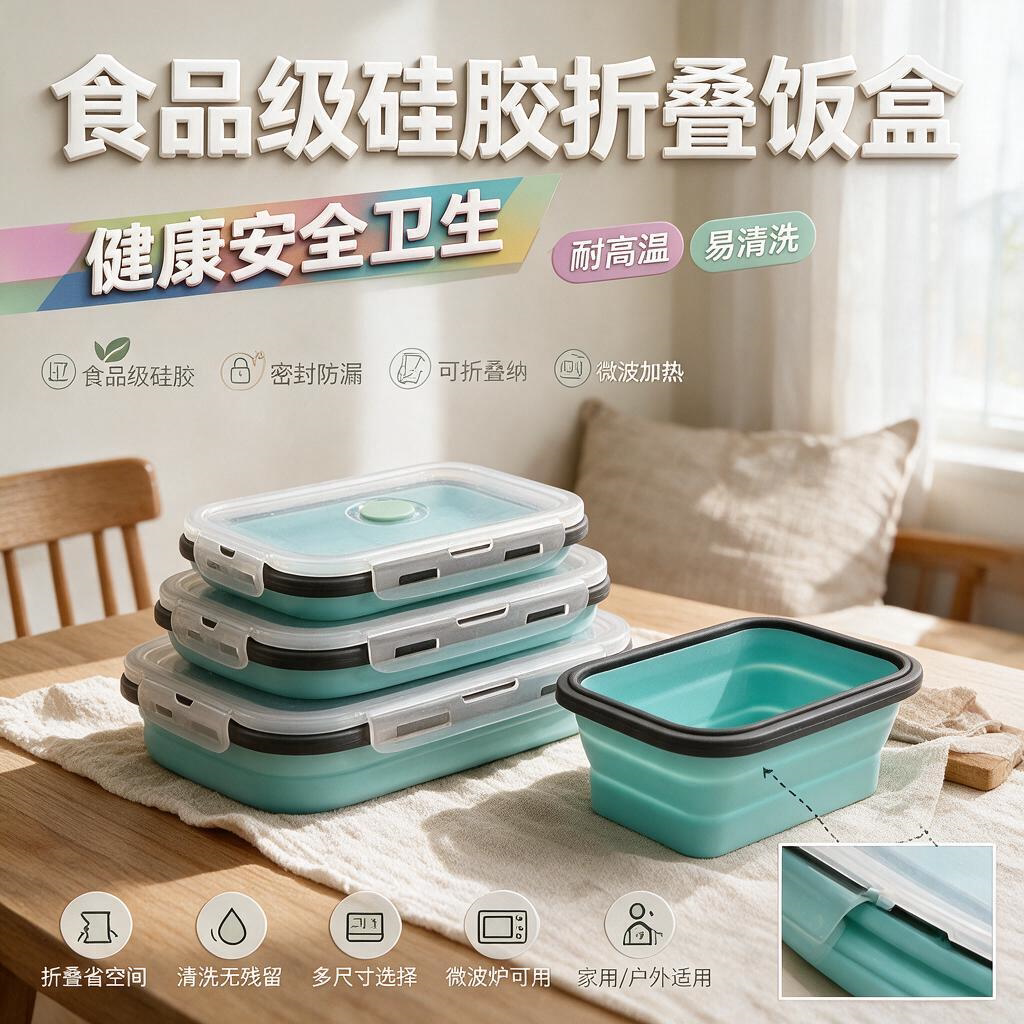 硅胶饭盒户外折叠碗微波炉便当盒保鲜盒便携餐盒伸缩碗泡面碗旅行