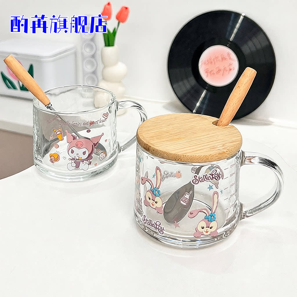 耐热玻璃牛奶杯带刻度盖勺套装杯