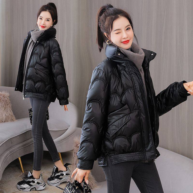 免洗亮面棉服女短款2025年冬新款韩版宽松棉衣小棉袄外套