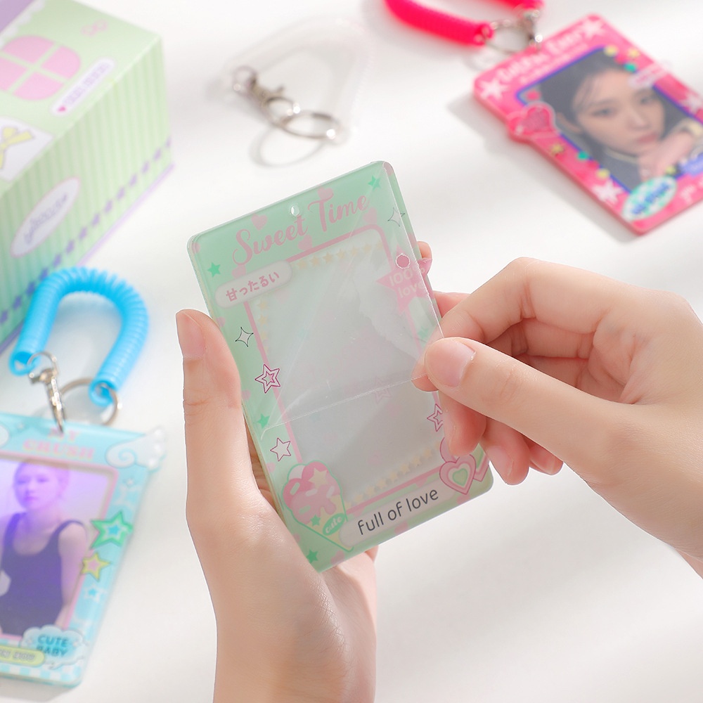 日韩亚克力硬卡套三寸拍立得追星展示相框钥匙扣挂件手账DIY卡砖
