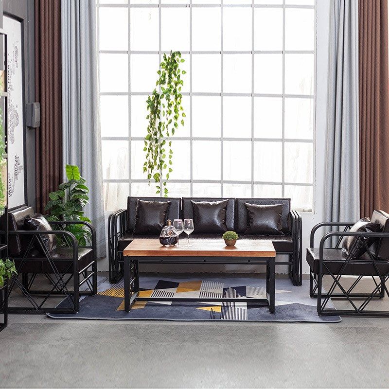 新品美式LOFT沙发工业风铁艺沙发做旧咖啡厅酒吧桌椅卡座沙发组合