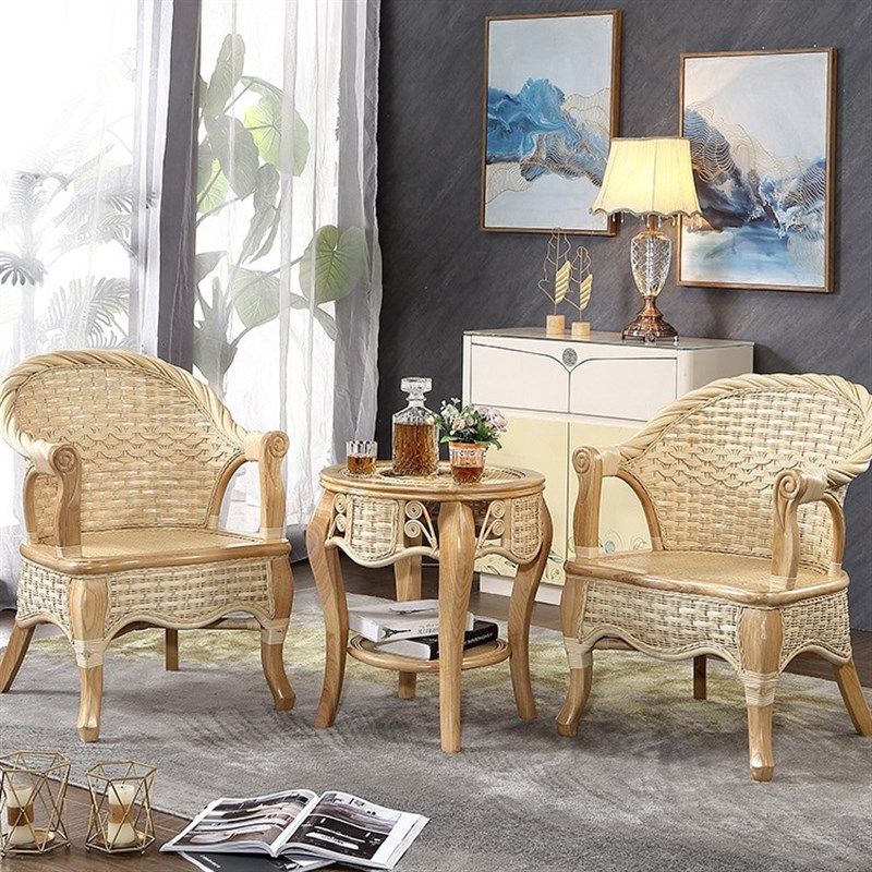 实木真藤椅子茶几三件套 藤编藤艺休闲庭院阳台藤椅桌椅茶桌组合,住宅家具,庭院凳,淘宝优惠券,粉丝福利购,淘宝优惠卷