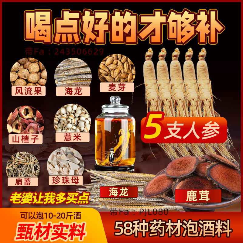 泡酒药材套装专用配方药酒材料海龙老人养生人参滋补养生酒泡酒料