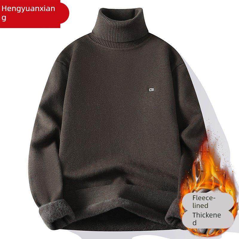 恒源祥男士新款高翻领毛衣冬季加绒加厚一体绒保暖内搭爸爸羊毛衫
