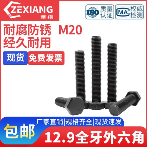 12.9级全牙外六角螺丝GB5783全螺纹螺z栓螺杆 M20*150x200x250x30