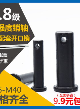 45钢淬火销轴 销钉平头带孔销  b型销轴 T型销子M6M8M10VM12M-M40