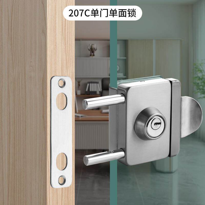 瑞恩207C玻璃锁豪华单门玻璃门锁方型单门单锁不开孔 开孔51mm