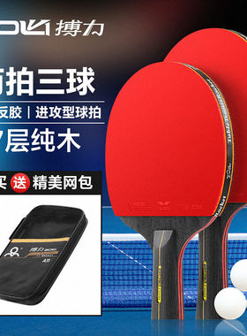 搏力乒乓球拍A11六星学生训练两拍纯木乒乓球拍套装跨境乒乓球拍