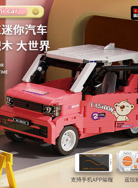 迪库3903AB遥控电动汽车网红汽车五菱宏光益智拼装积木玩具小