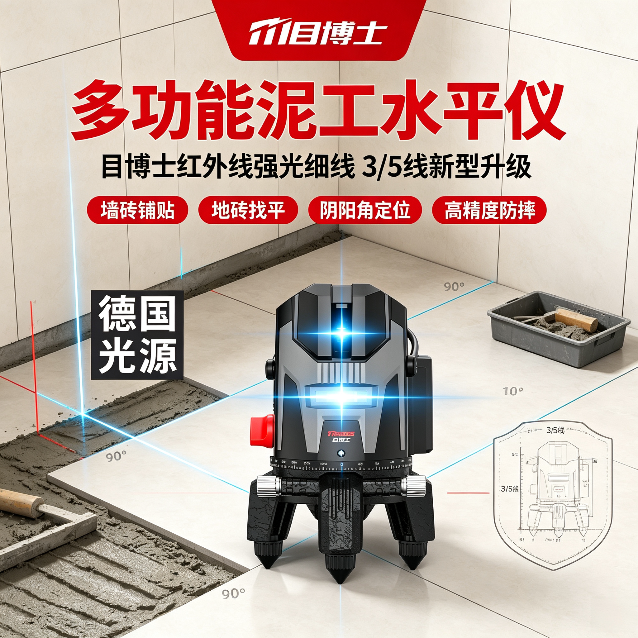 多功能泥工水平仪目博士红外线