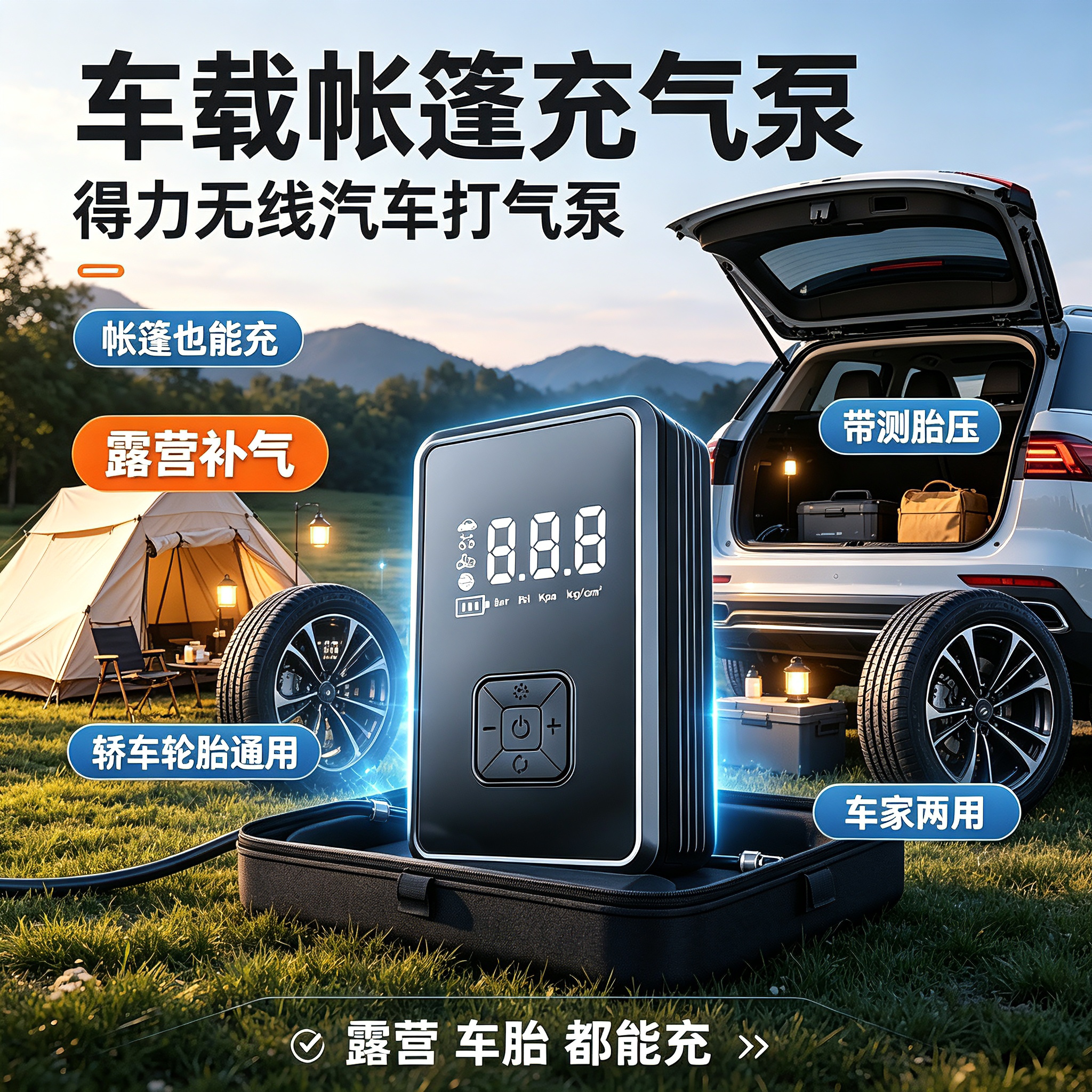 车载帐篷充气泵得力无线汽车打气