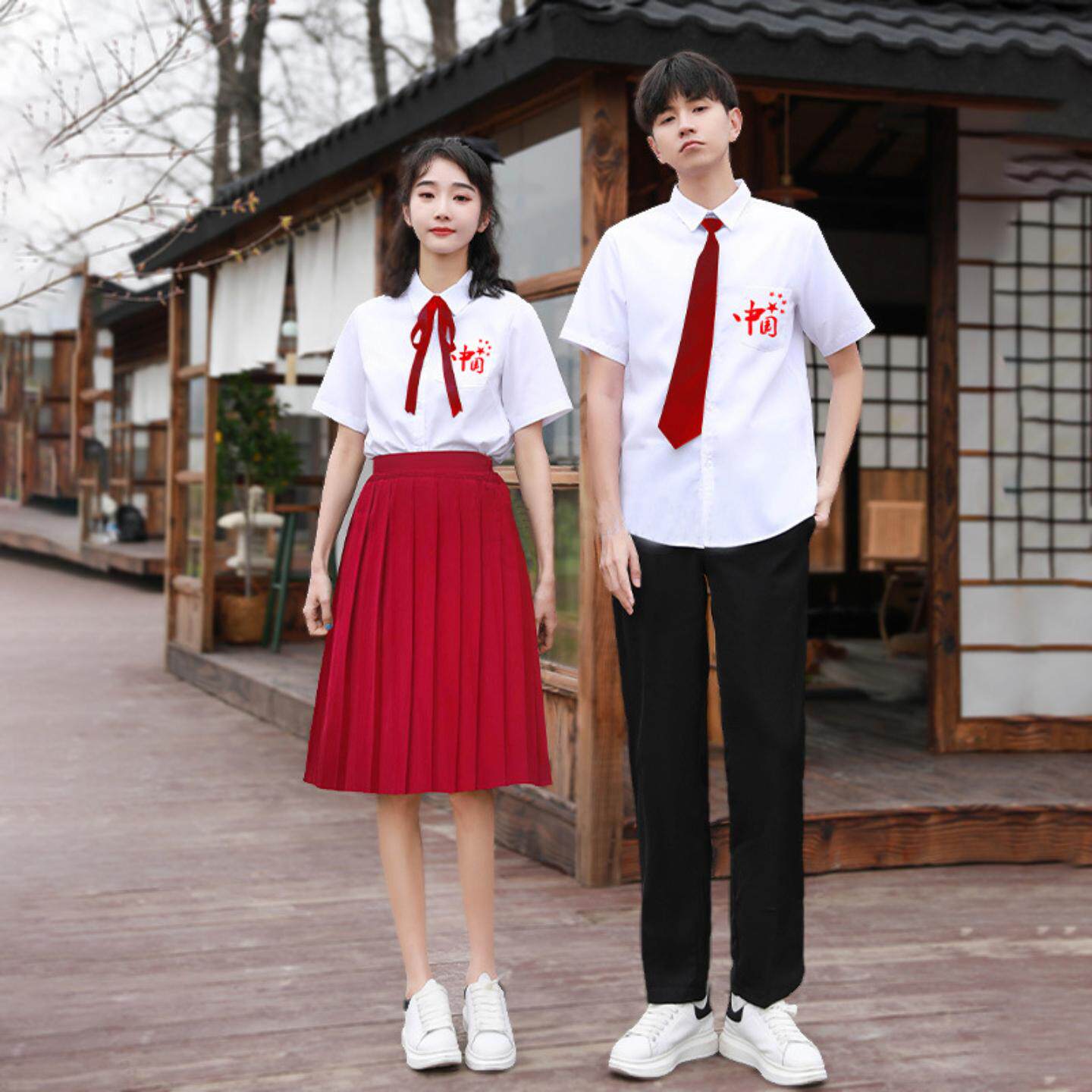 班服中学生大合唱团演出服红诗歌